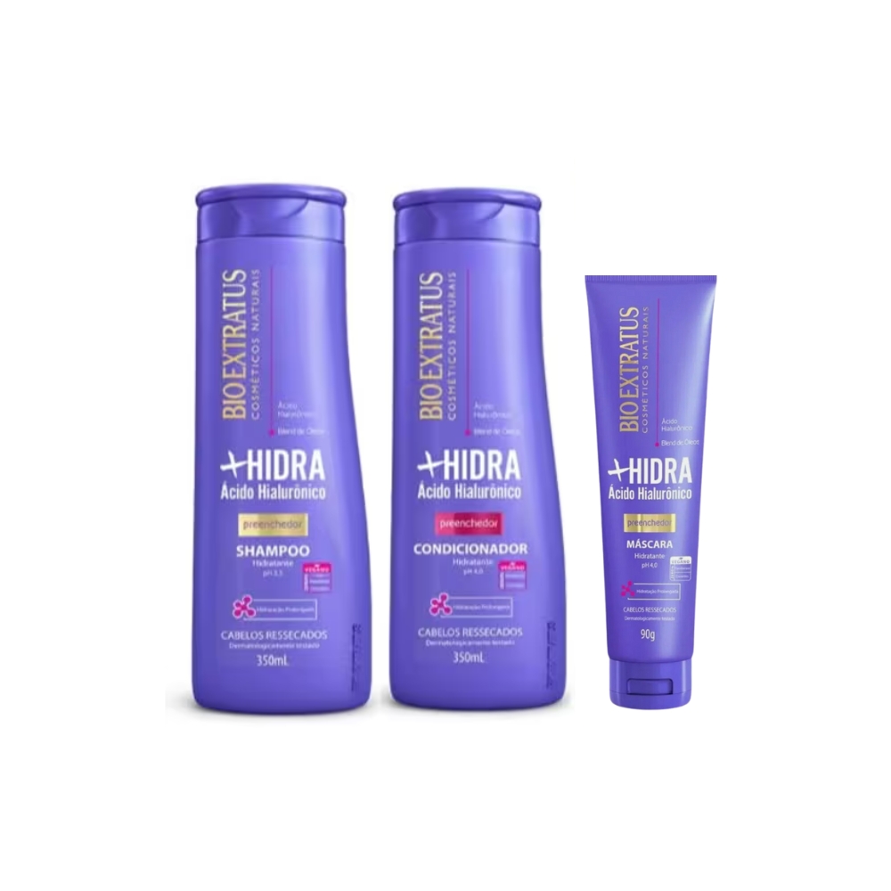 Kit Shampoo 350ml + Condicionador 350ml+mascara 90g +hidra Bio Extratus