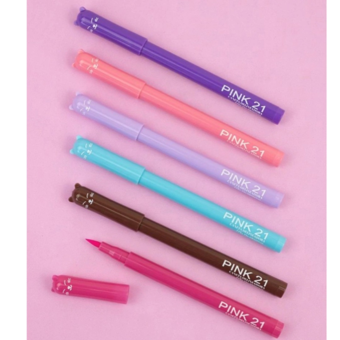 Caneta Delineadora Ponta Fina Colorido Gatinho Pink 21 2ml