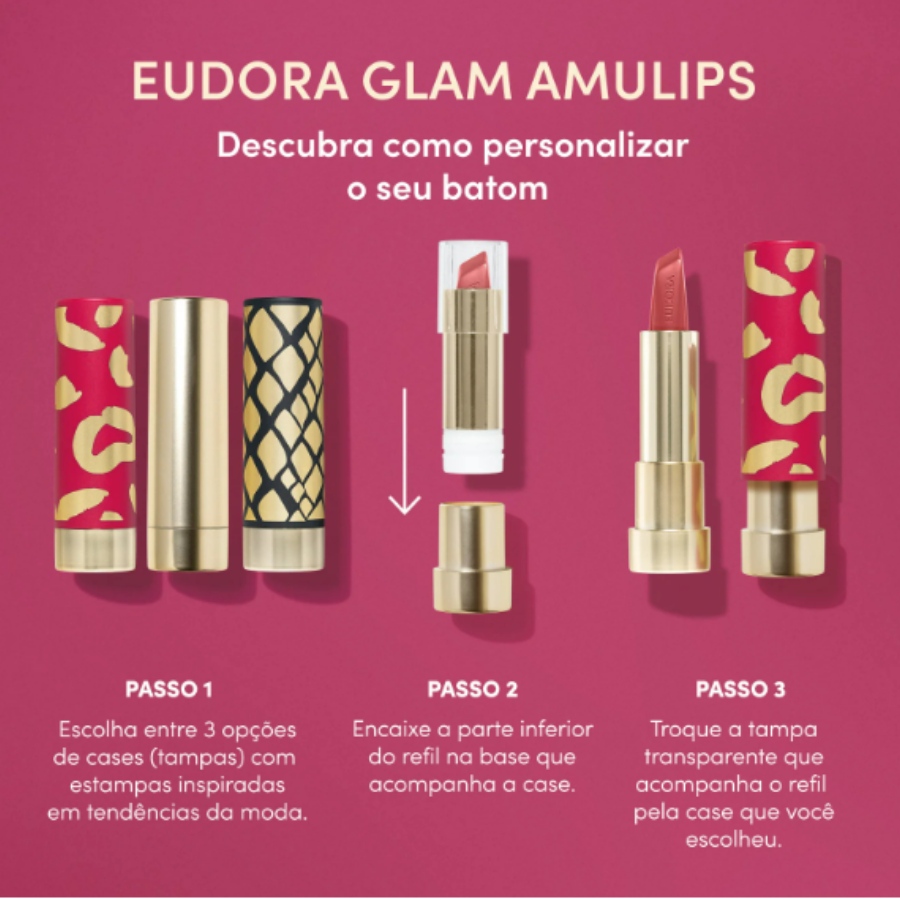Refil Batom Matte Amulips Vinho Atitude Eudora Glam 3,4g.3