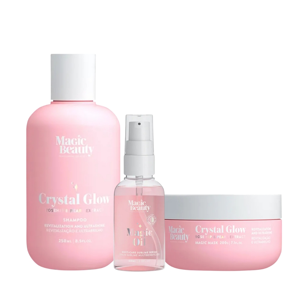 Kit Crystal Glow Shampoo 250ml + Mascara 200g + Oil 60ml Magic Beauty