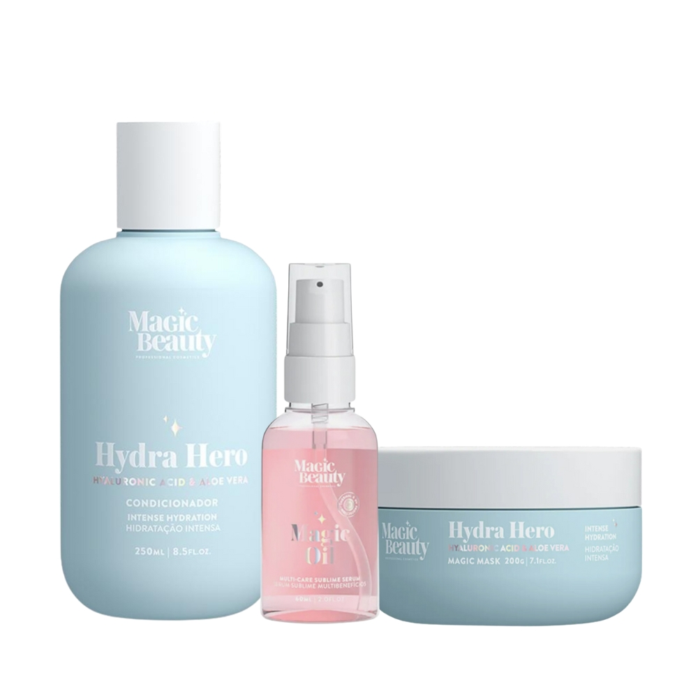 Kit Hydra Hero Shampoo 250ml + Mascara 200g + Oil 60ml Magic Beauty