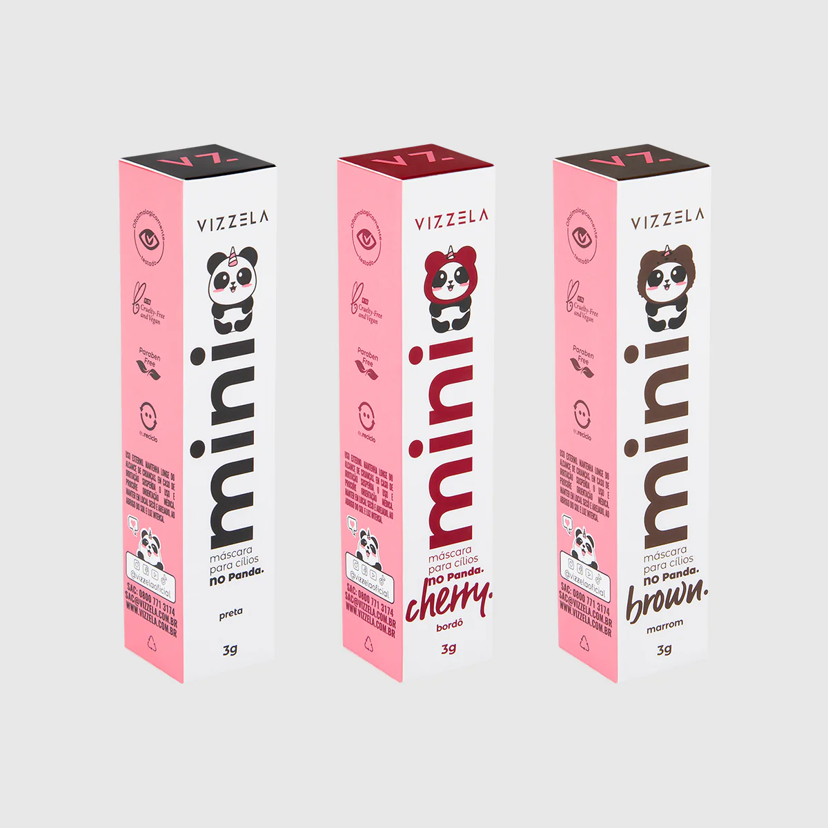 Kit 3 Mini Mascaras Para Cilios No Panda Vizzela 3g